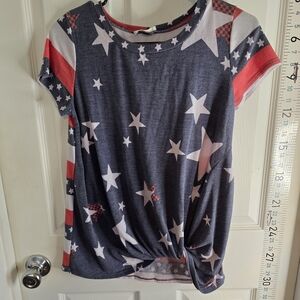 First Love Navy, White & Red Star Print Knot-Front Tee